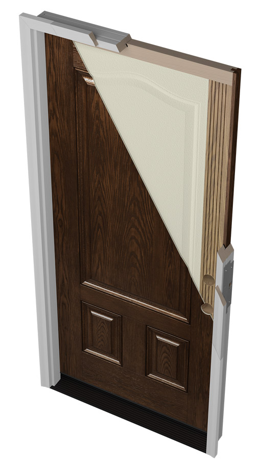 Cutaway view of insulated wooden door.