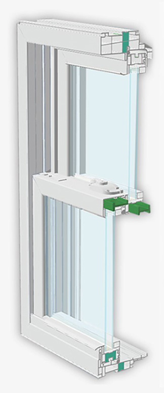 Cross-section of a double-glazed window frame